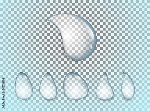 Water drops realistic set isolated on transparent background. Vector illustration.