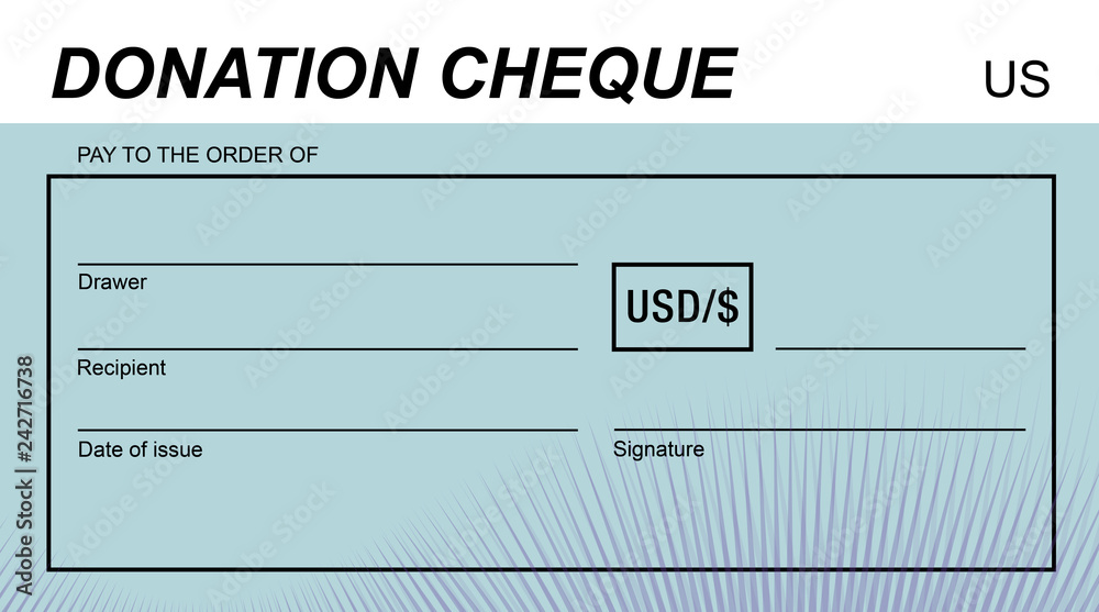 Template of a donation cheque, empty, vector Template of a donation cheque, empty, vector