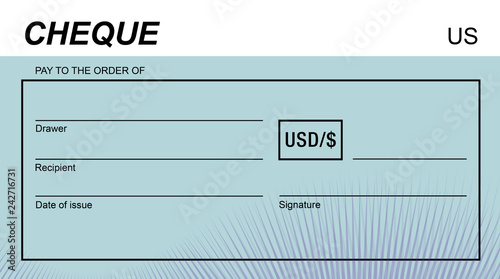 Template of a donation cheque, empty, vector
