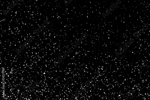 Chaotic white bokeh on a black background, light spots texture, abstraction, falling snow, starry sky, bright glare of light texture 