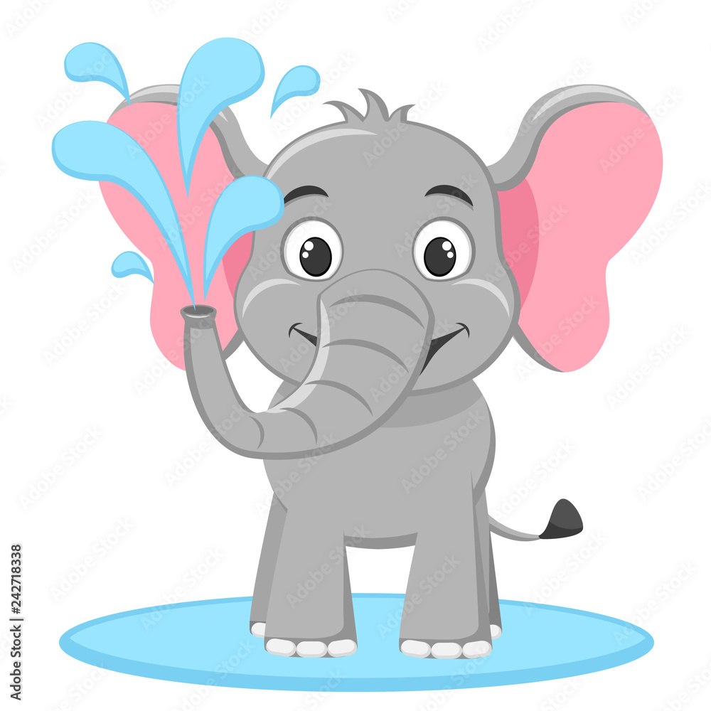 Elephant stands in a puddle and splashes water on a white. Elephant stands in a puddle and splashes water on a white.