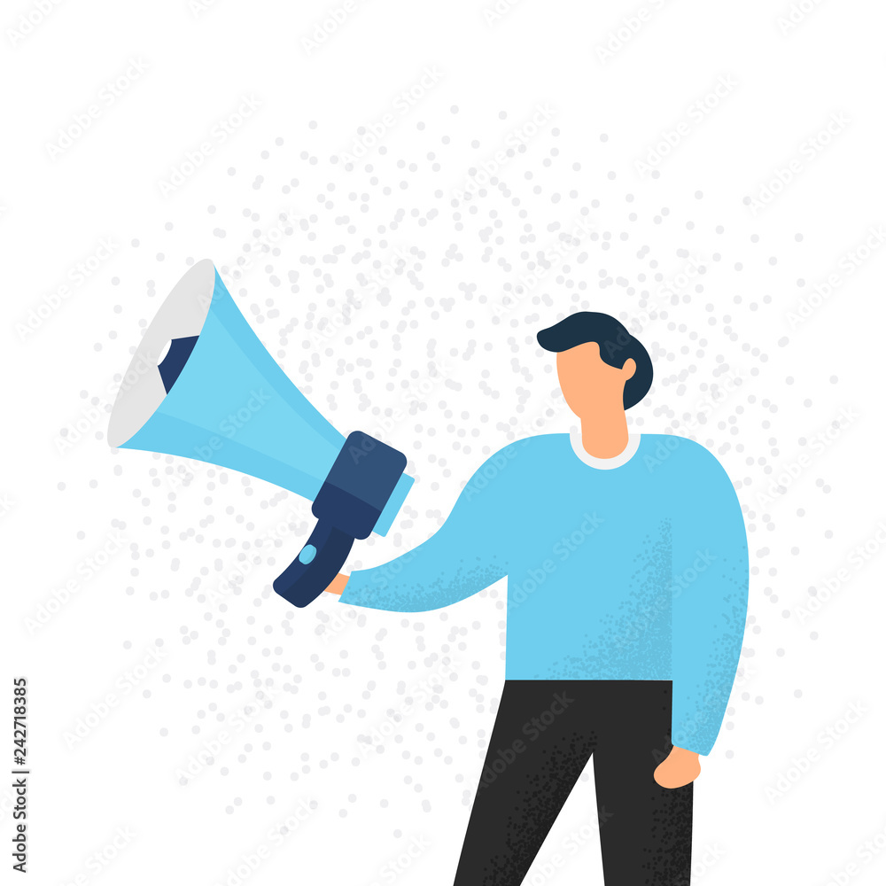 Fototapeta premium Vector illustration of man shouting through a megaphone.