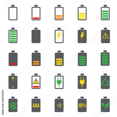 Battery icons set color on white background for graphic and web design, Modern simple vector sign. Internet concept. Trendy symbol for website design web button or mobile app