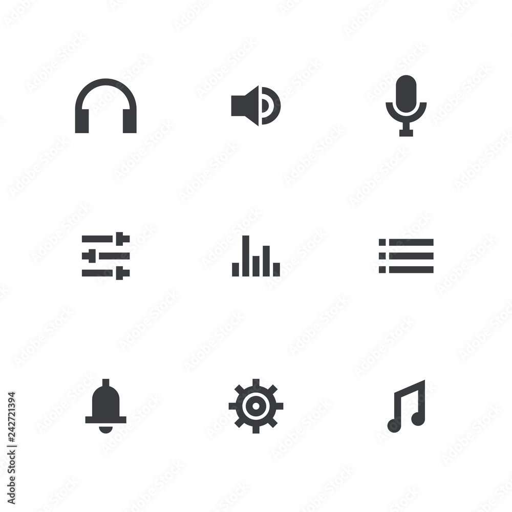 Music icon set. Vector icon. Sound symbol. Audio sign. Interface button  Stock Vector | Adobe Stock