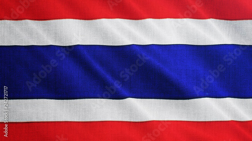 Thailand flag is waving 3D animation. Symbol of Thai national on fabric cloth 3D rendering in full perspective. © Ser