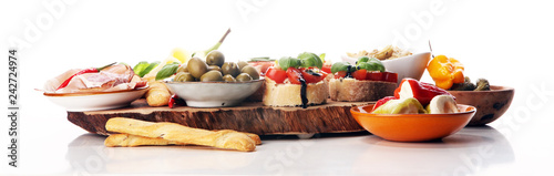 Fotografia Italian antipasti wine snacks set