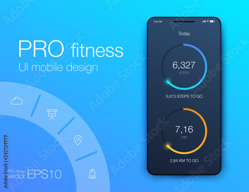 Fitness app. Ui ux design. UI design concept with web elements