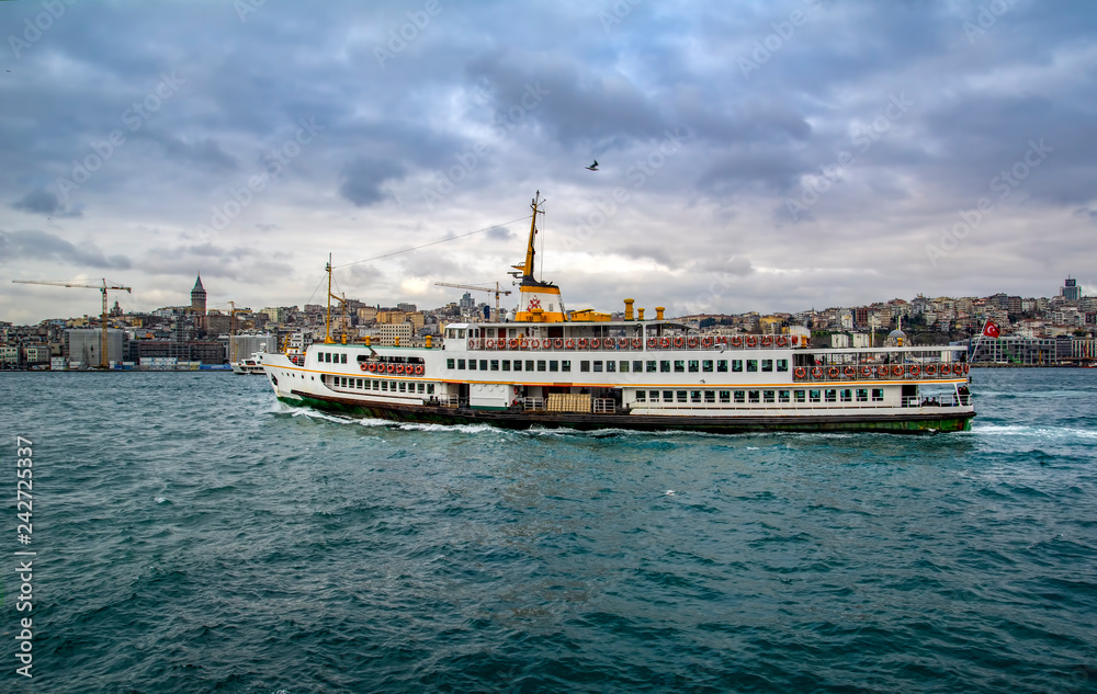 Bosporus strait with turkish steamship