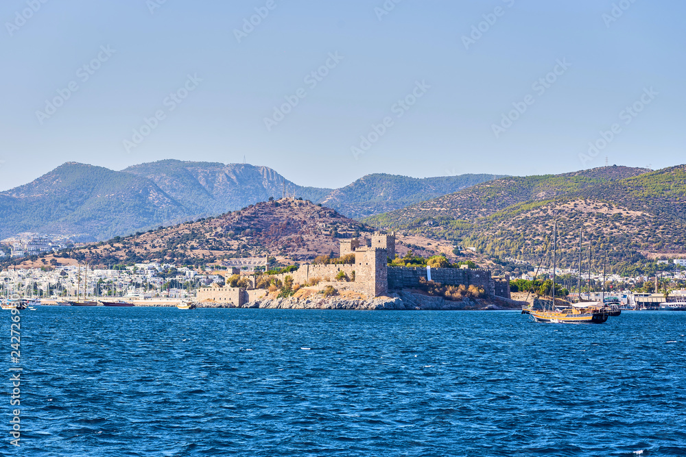 Turquoise water near beach on Aegean coast sea Turkish resort, Bodrum, Turkey Turquoise water near beach on Aegean coast sea Turkish resort, Bodrum, Turkey