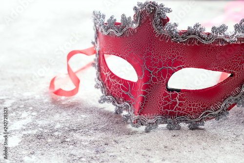 Принти на полотні beautiful red carnival mask for carnival holiday background concept on stone, Hu