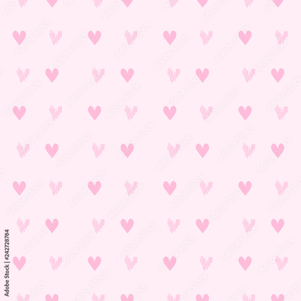 Hand drawn background with colored hearts. Seamless grungy wallpaper on surface. Abstract texture with love signs. Lovely pattern. Print for banner, flyer or poster. Colorful illustration