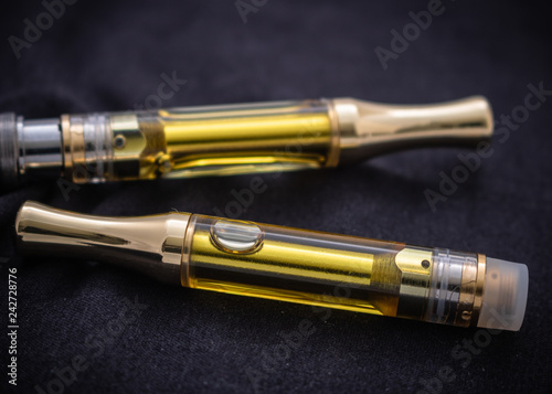 Slika na platnu THC/CBD Cannabis Oil & Terpenes Filled Cartridges Isolated Up Close On Black