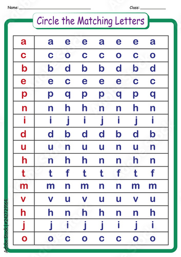 worksheet for kids, circle the letters that match the first letter in each row, educational activities