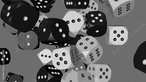 Black and White Color Dice Collided, 3D Animation on Gray Background