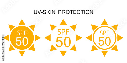 UV-Protection Sun Sign Icon Collection Set. Vector Illustration