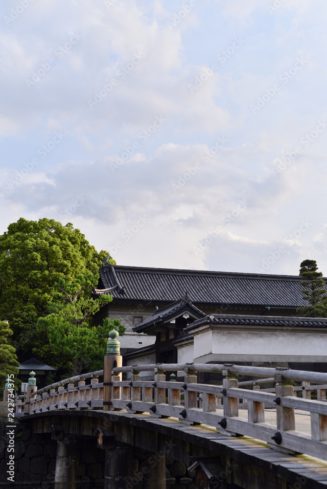 View of bridge and palace against cloudy sky View of bridge and palace against cloudy sky