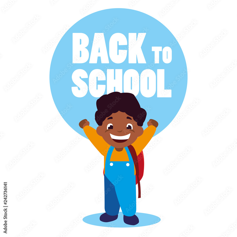 little student boy black with school bag