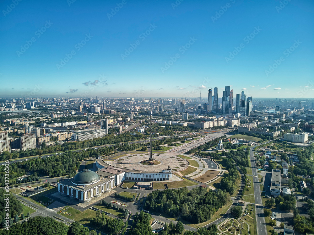 Poklonnaya Hill in Moscow, Russia, aerial drone view