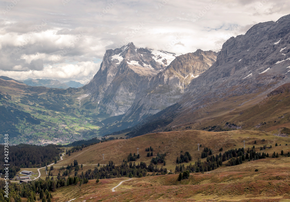 Murren mountains in Switzerland on a cloudy day