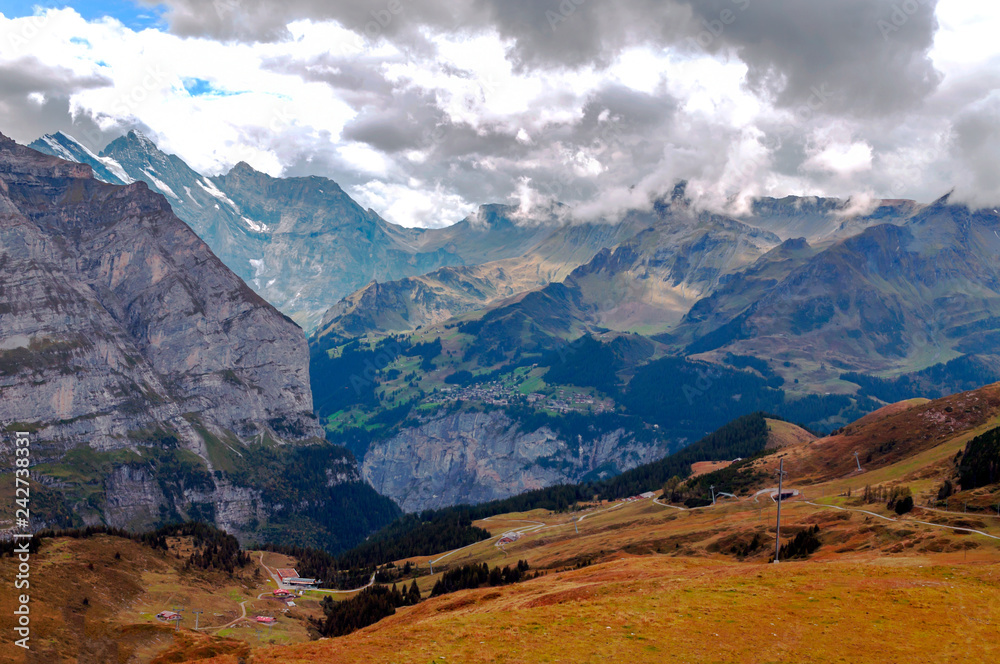 Murren mountains in Switzerland on a cloudy day