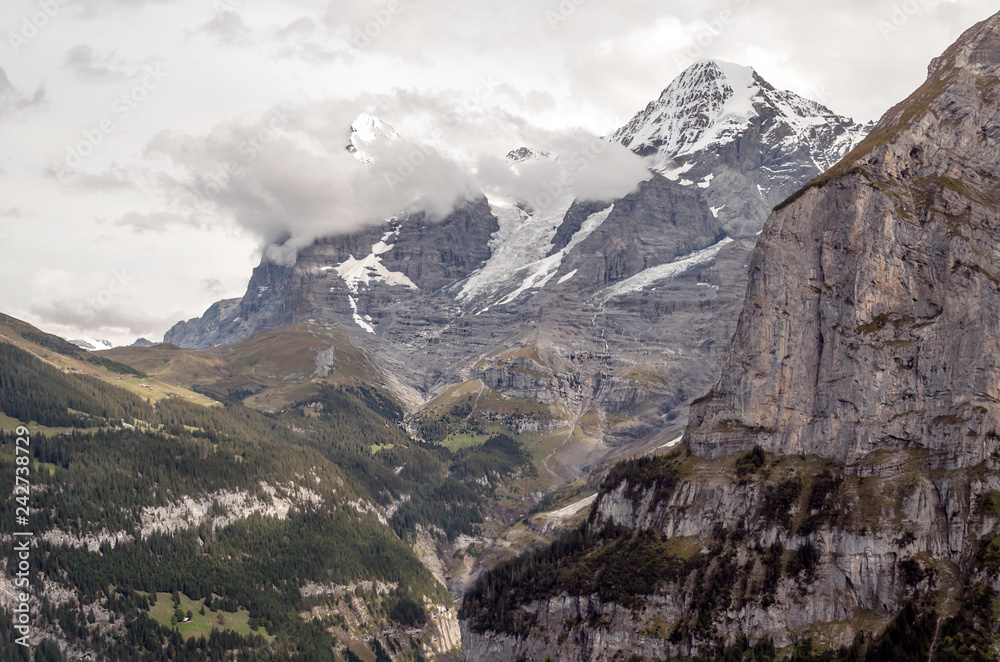 Murren mountains in Switzerland on a cloudy day Murren mountains in Switzerland on a cloudy day
