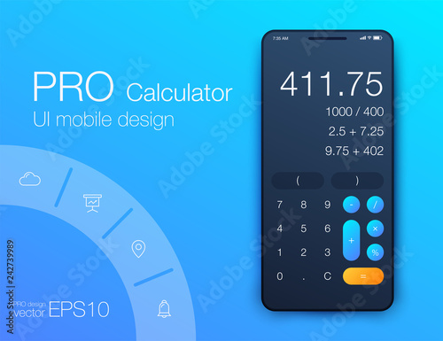Smartphone With Calculator App, Vector realistic illustration
