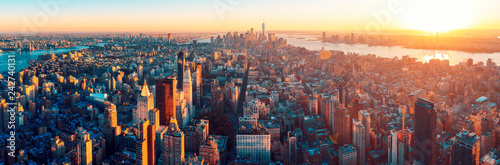 Amazing aerial panoramic view of Manhattan with sunset © maramas
