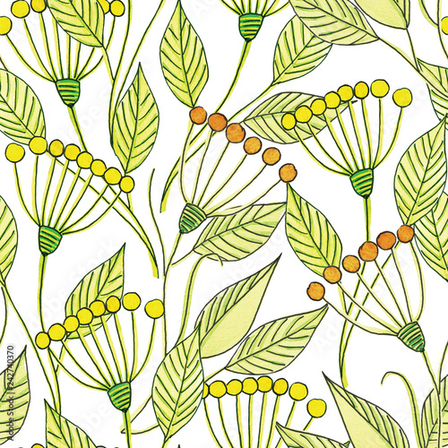 Hand drawn watercolor seamless spring flowers floral pattern
