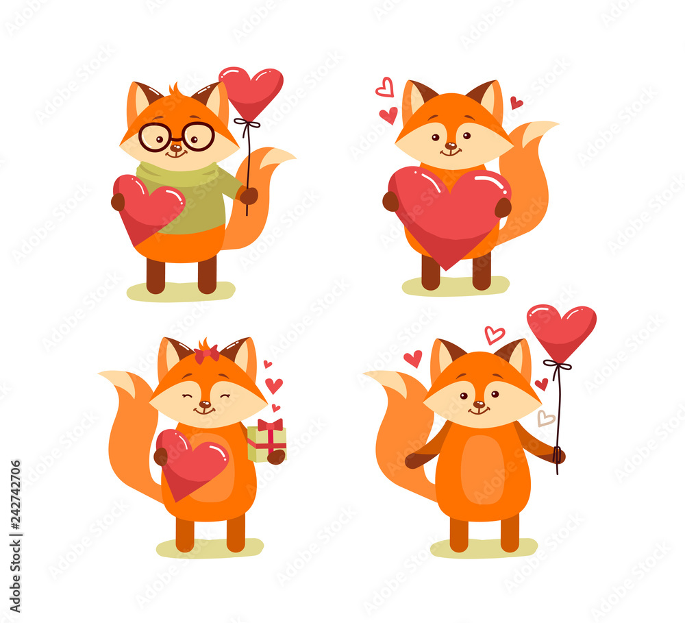 Fototapeta premium vector collection of cute cartoon lovely red fox
