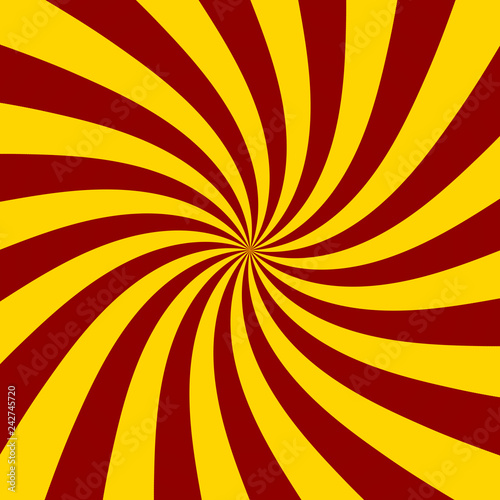 A colorful pinwheel illustration, bended twisted rays, red and yellow. Clean warm style.