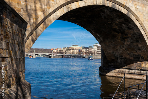 The medieval Charles Bridge over the Vltava river in Prague city © anamejia18