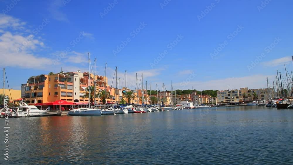 Pleasure boat at the port of Gruissan in Aude, Languedoc in the southern of France Pleasure boat at the port of Gruissan in Aude, Languedoc in the southern of France