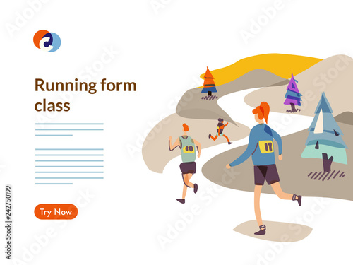 Running website template illustration in mixcolor style vector