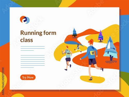 Running website template illustration in mixcolor style vector