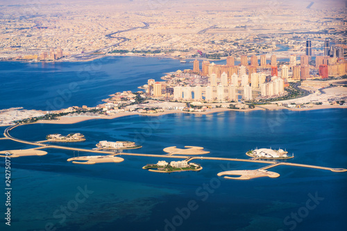 Aerial view of the Pearl-Qatar island in Doha . Qatar, the Persian Gulf. Persian Gulf.