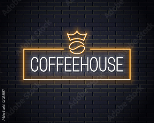 Coffee bean neon logo. Neon coffee sign