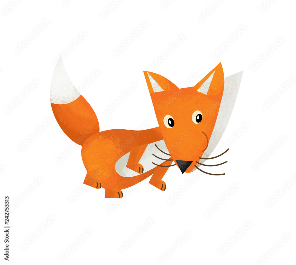 Fototapeta premium cartoon scene with fox on white background - illustration for children