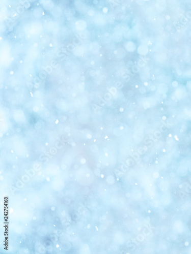 Snowing. Vertical abstract soft natural winter background,  falling snowflakes. Light blue tone © ANGHI