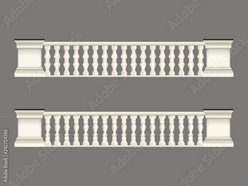 Cream classic balustrade set isolated, architectural elements set