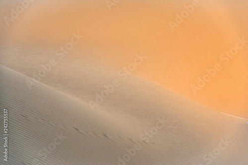 Abstract desert sand pattern shaped by low sunlight and wind formed ripples photo