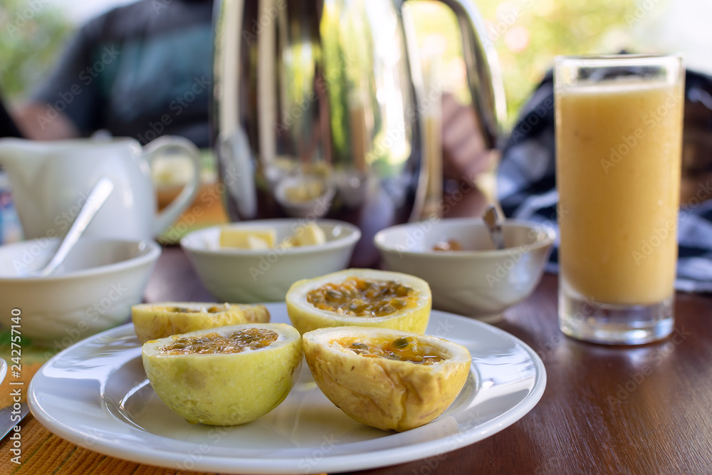 Beautifully served breakfast on terrace, hotel, resort Beautifully served breakfast on terrace, hotel, resort