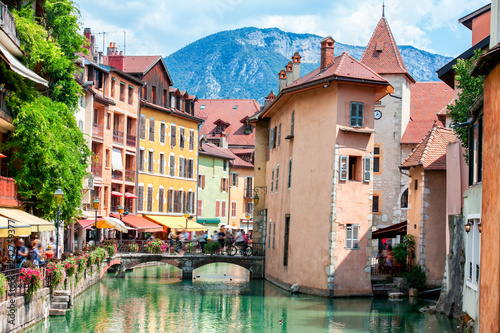 Medieval city of Annecy in the valley of the French Alps, France