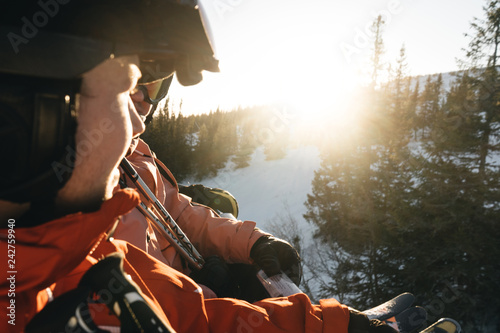 Skiers in the ski lift 