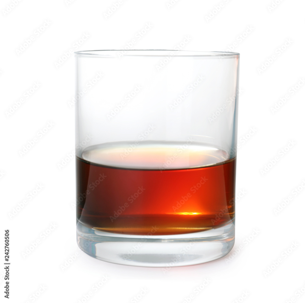Glass of scotch whiskey on white background Glass of scotch whiskey on white background