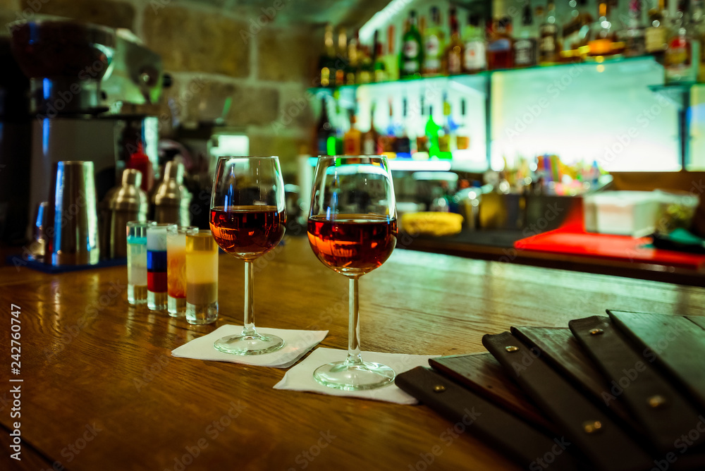 wine glasses in the bar