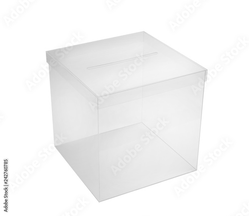 Plastic ballot box on white background. Election time
