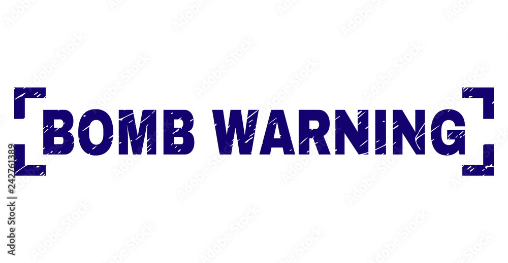 BOMB WARNING caption seal print with grunge texture. Text caption is ...