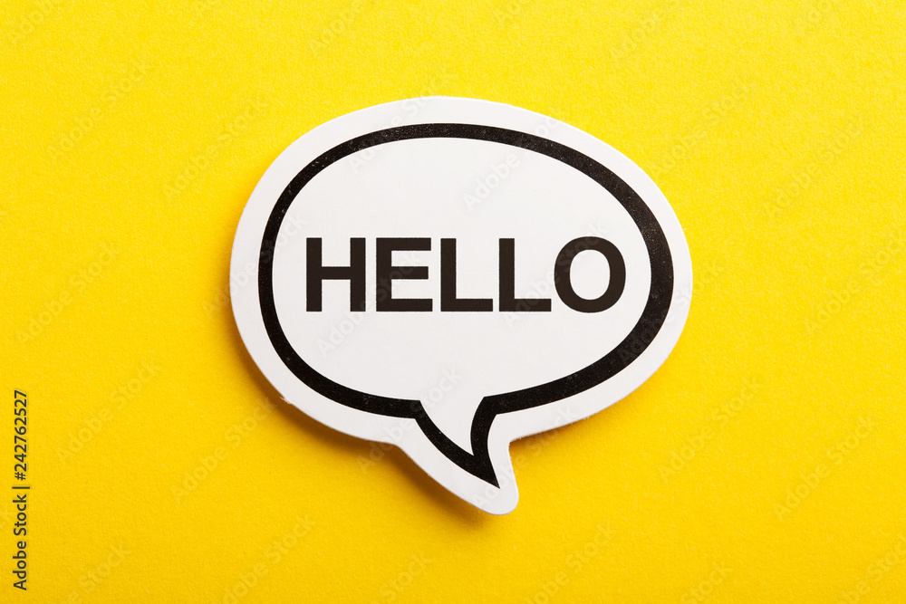 Hello Speech Bubble Isolated On Yellow Background Hello Speech Bubble Isolated On Yellow Background