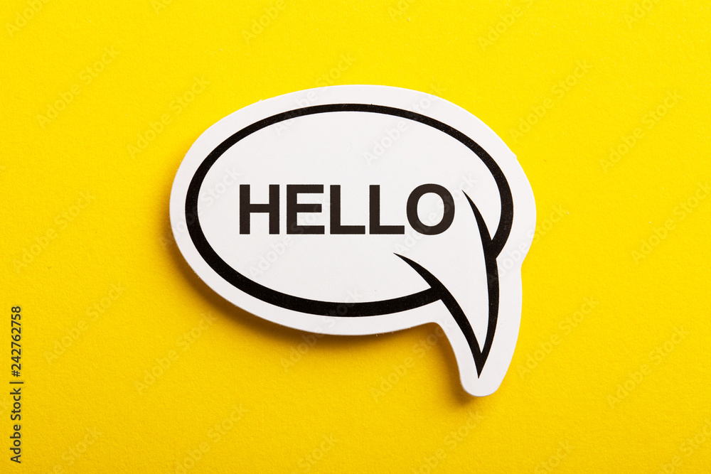 Hello Speech Bubble Isolated On Yellow Background Hello Speech Bubble Isolated On Yellow Background