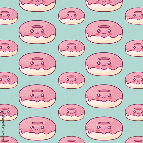 sweet donuts kawaii characters pattern